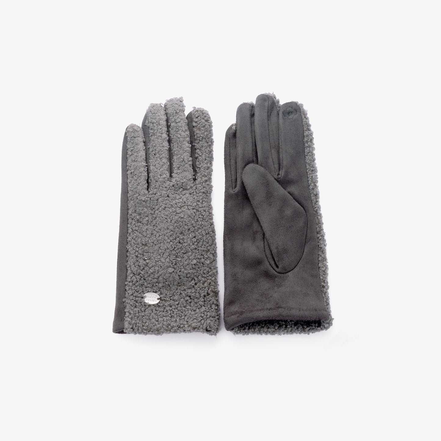 Damenhandschuhe Grau – Teddyfell-Optik & Stoff, Einheitsgröße