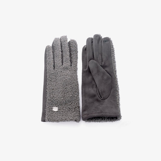 Damenhandschuhe Grau – Teddyfell-Optik & Stoff, Einheitsgröße