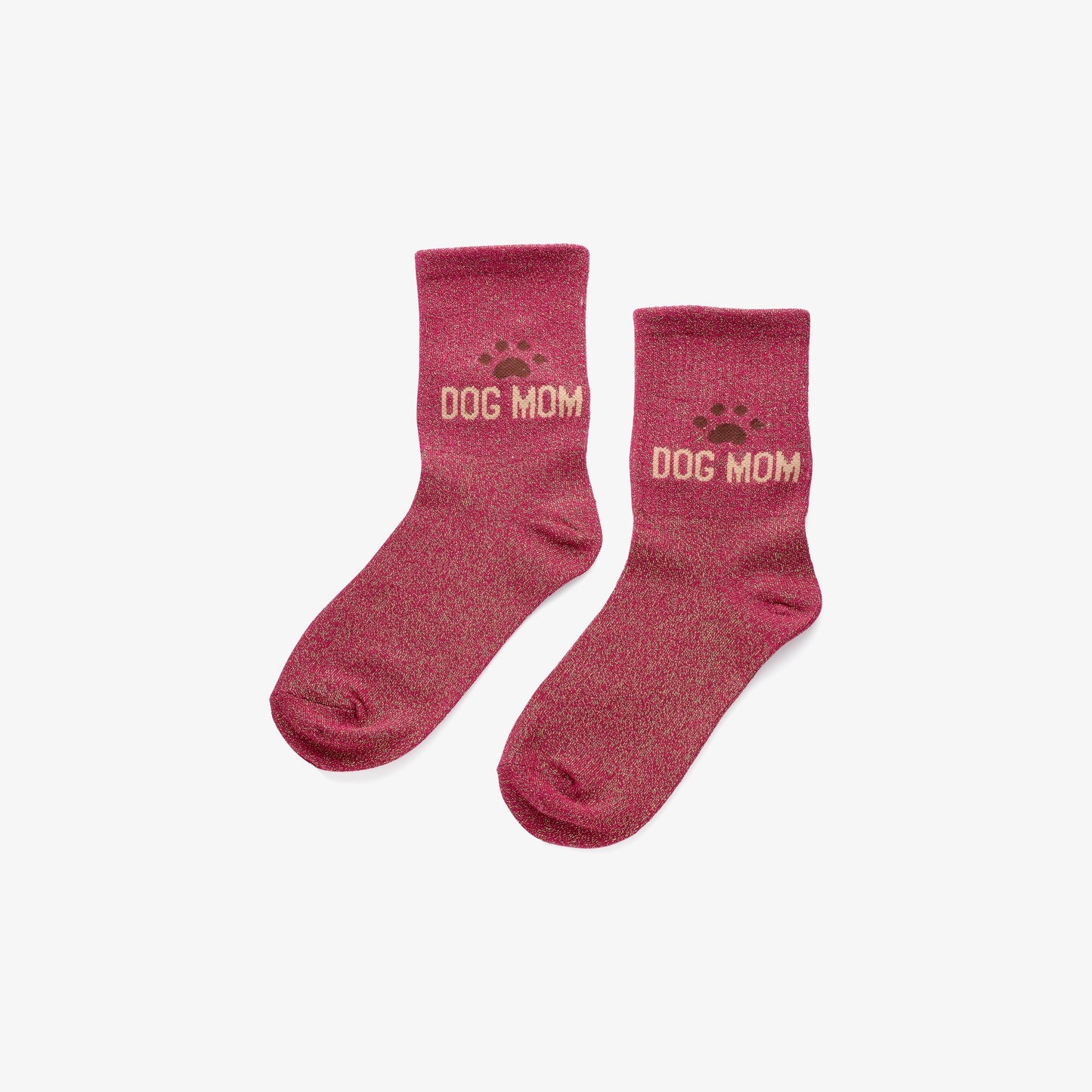 Glitzer-Socken „Dog Mom“ Rosa mit Pfotenmotiv