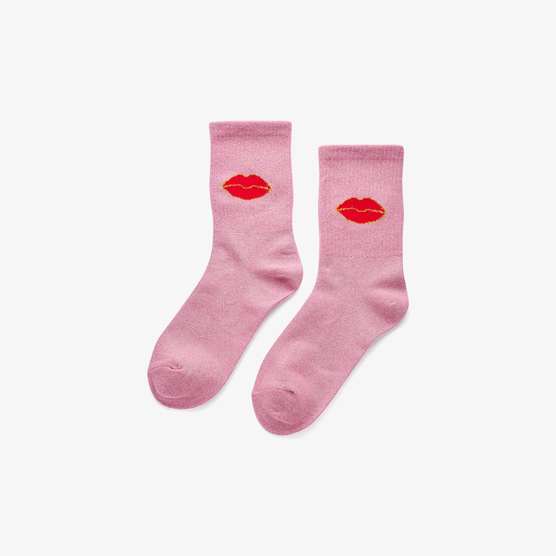 Glitzer-Socken Rosa mit Lippen-Motiv Socken Biba