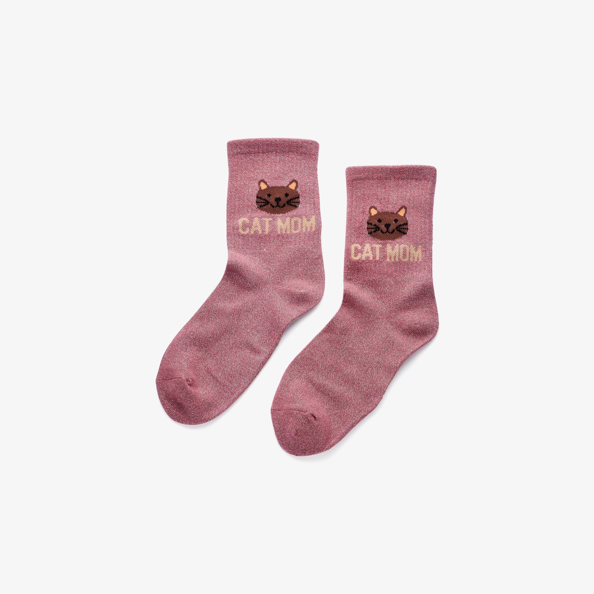 Glitzer-Socken „Cat Mom“ Rosa mit Katzenmotiv Socken Biba