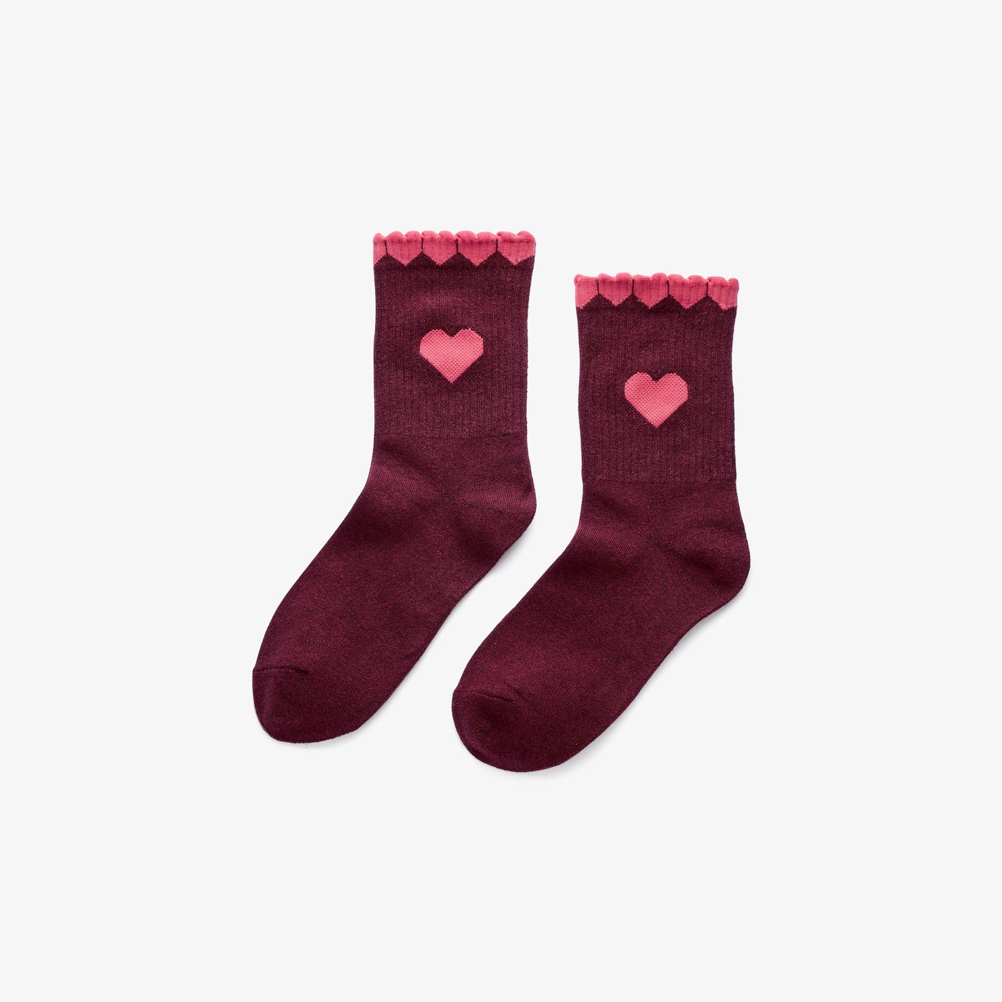 Socken Bordeaux mit rosa Herz & Herzbündchen Socken Biba