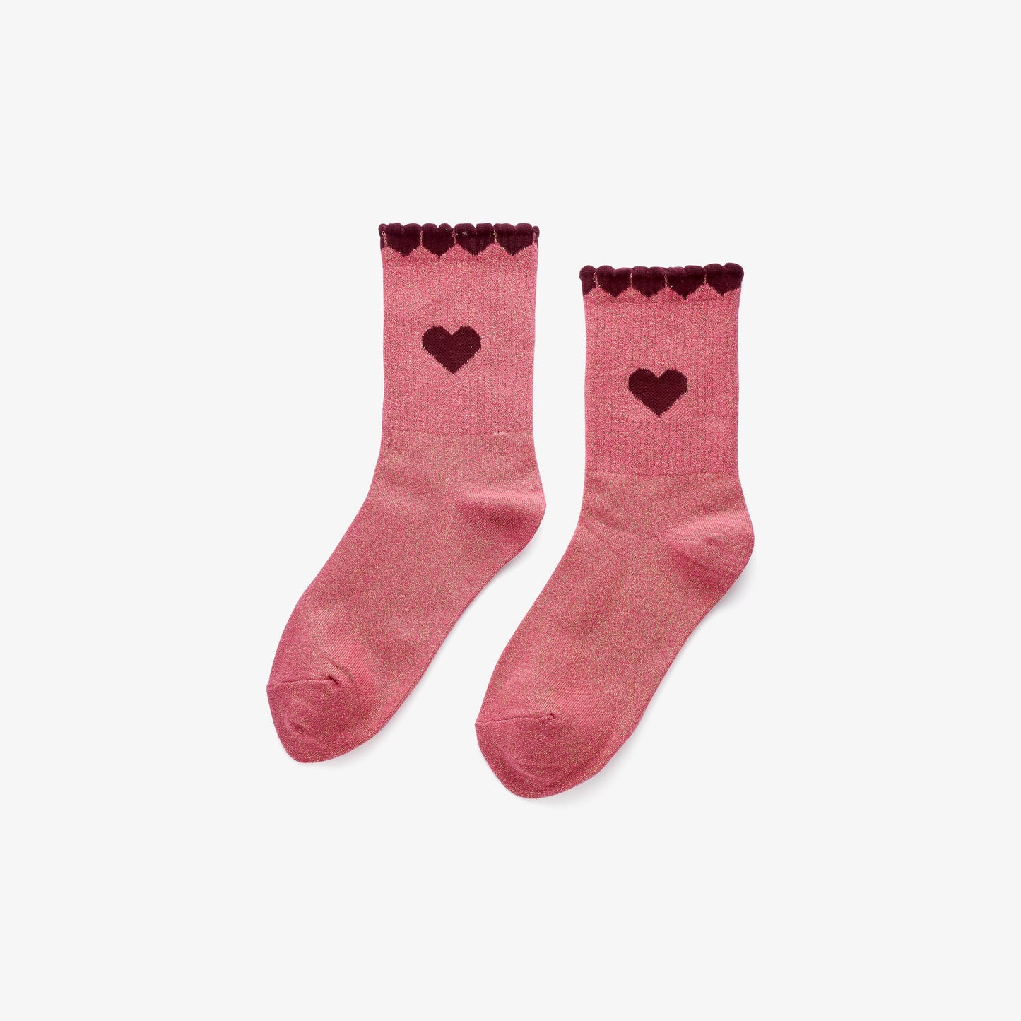 Glitzer-Socken mit Herzdetail in Rosa & Bordeaux