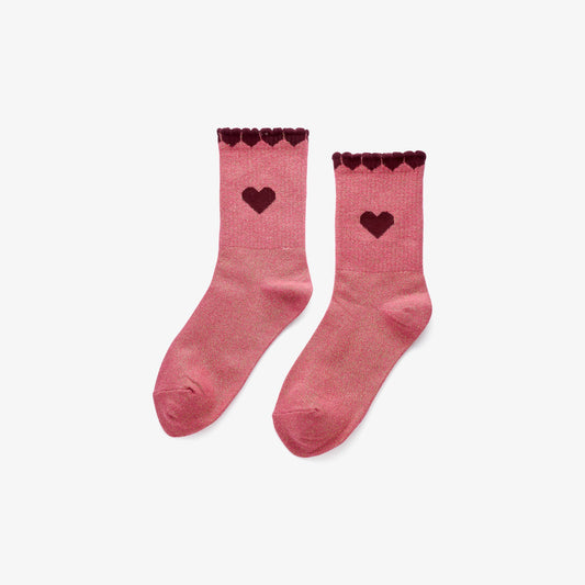 Glitzer-Socken mit Herzdetail in Rosa & Bordeaux Socken Das Zierwerk