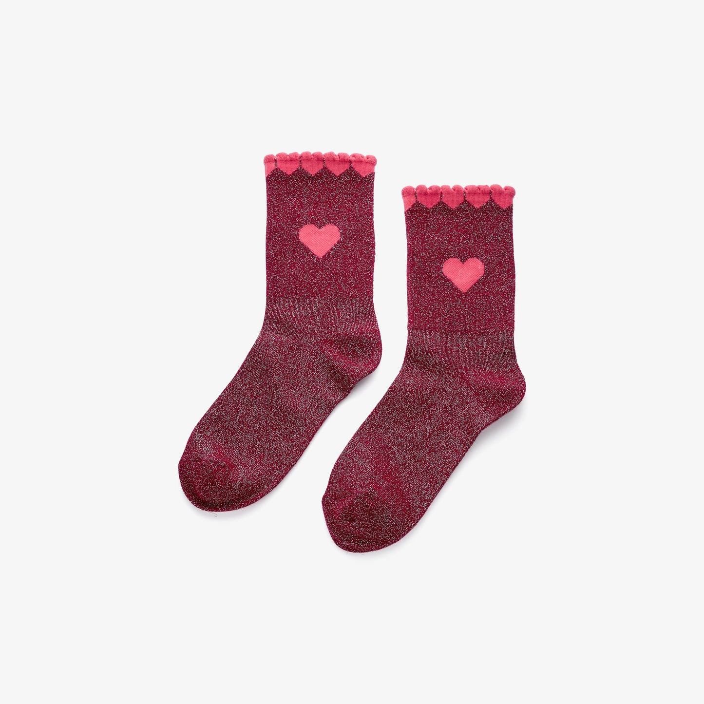 Glitzer-Socken mit Herzdetail in Bordeaux & Pink