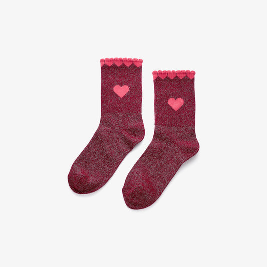 Glitzer-Socken mit Herzdetail in Bordeaux & Pink Socken Das Zierwerk