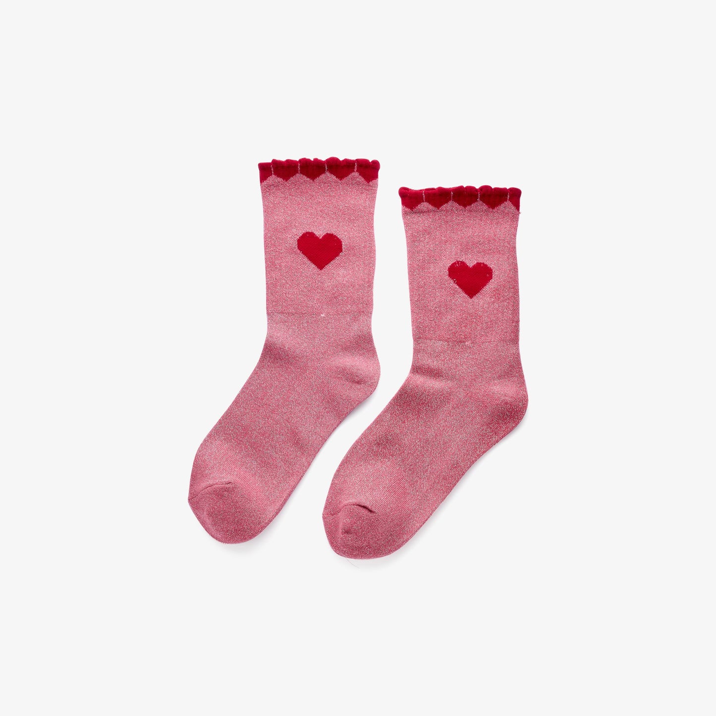 Glitzer-Socken mit Herzdetail in Pink & Rot