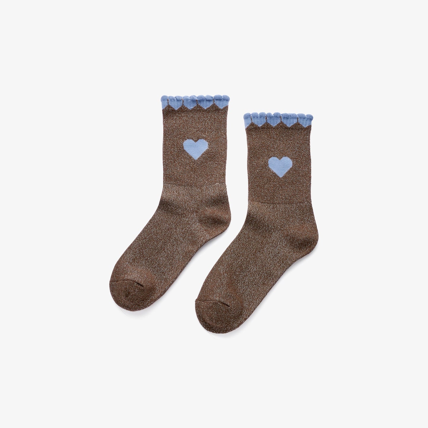 Glitzer-Socken mit Herzdetail in Braun & Hellblau
