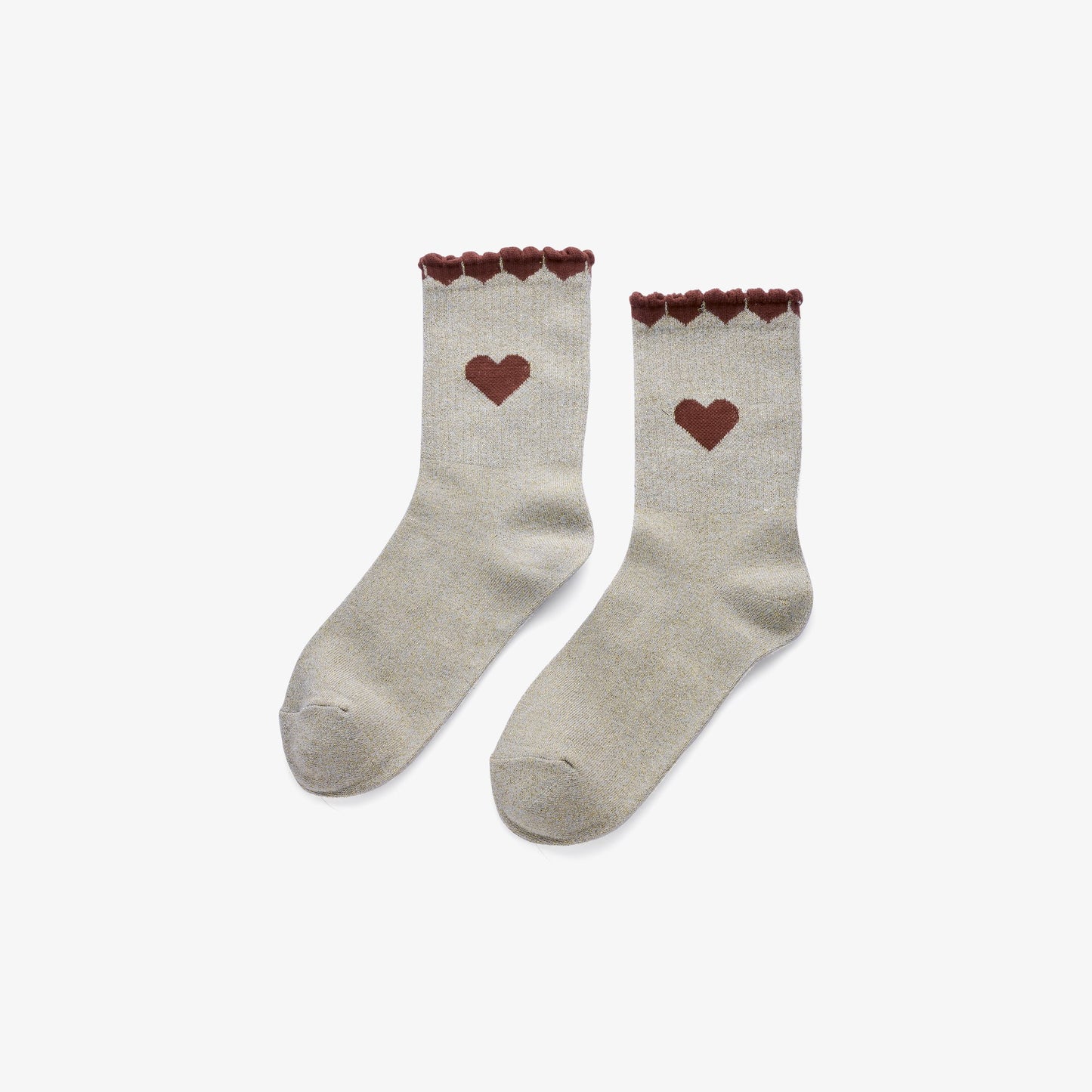 Glitzer-Socken mit Herzdetail in Weiß & Braun