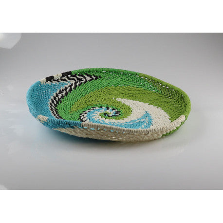 Deko-Korb im Spiralmuster – grün/blau/weiß (Ø 42 cm)
