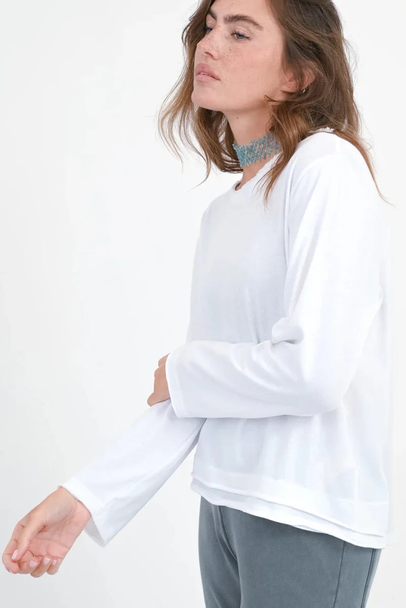 Langarmshirt „Maybell“ – Modernes Longsleeve mit Blusen-Detail (XS) Shirt Love Joy Victory