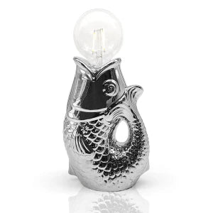LED Tischleuchte „Fisch“ – silber metallic, warmweiß, batteriebetrieben Lampe Das Zierwerk