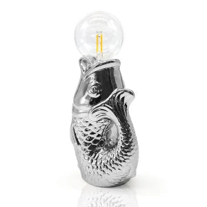 LED Tischleuchte „Fisch“ – silber metallic, warmweiß, batteriebetrieben Lampe Das Zierwerk