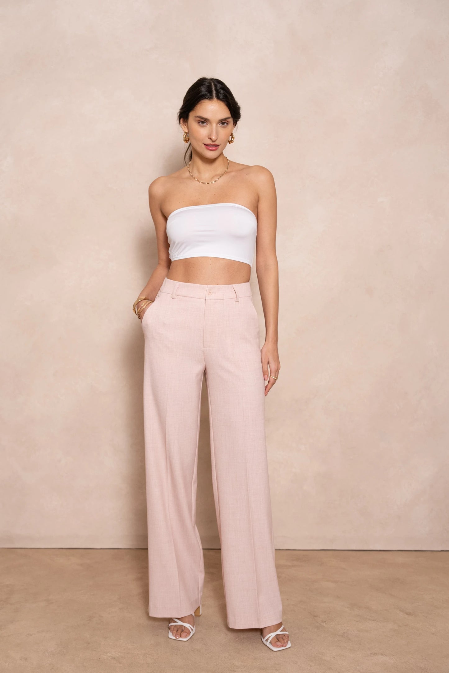 High-Waist-Hose in Blush mit weitem Schnitt