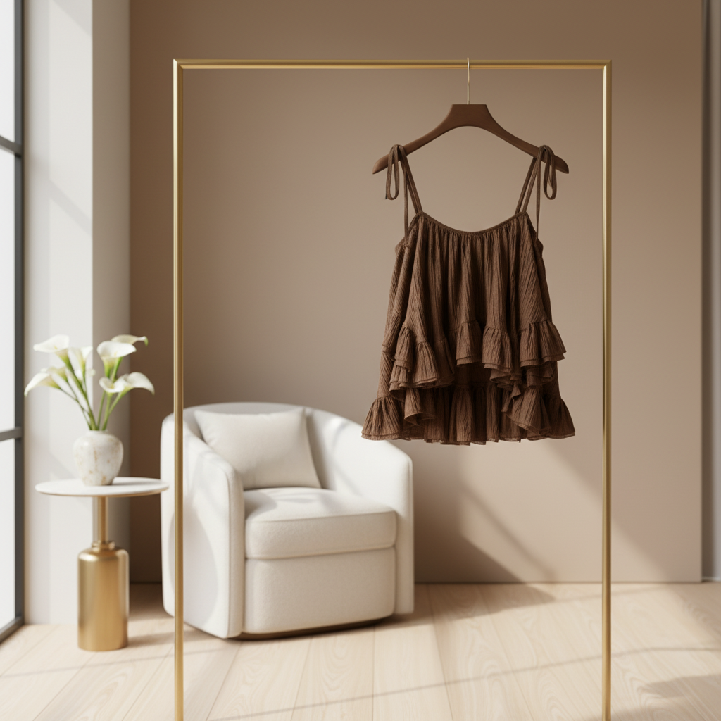 Luftiges Trägertop mit Volants – Seide & Nylon – Braun Bluse Das Zierwerk