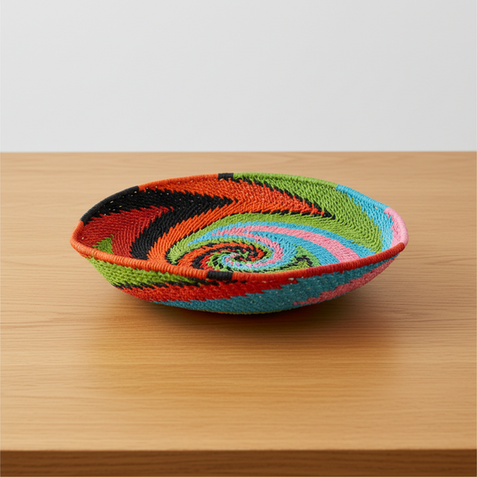 Bunter Korb mit Muster – Ø 52 cm, Höhe 7 cm Korb Das Zierwerk