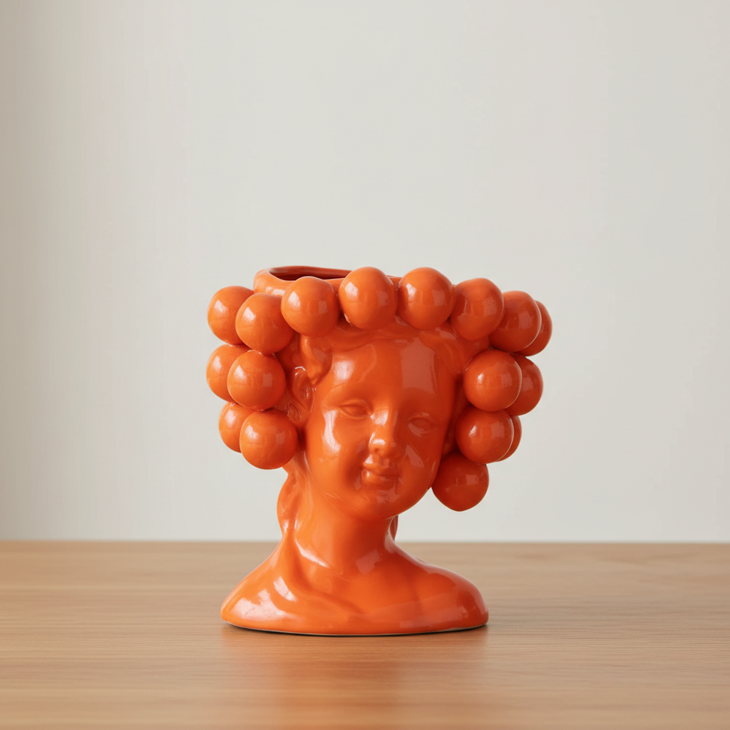 Keramik-Übertopf „Orangen Mädchen“ – Extravagantes Designstück in kräftigem Orange Übertopf Das Zierwerk