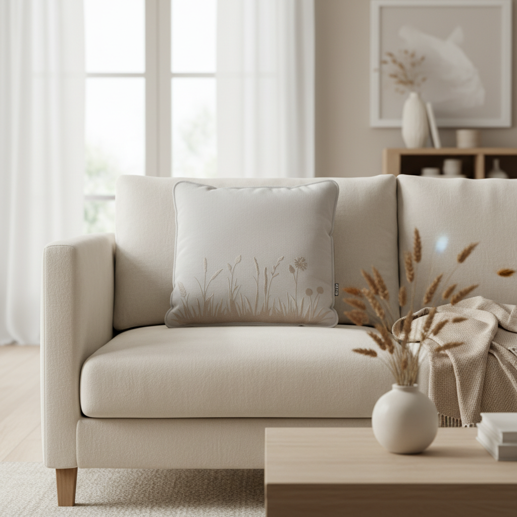 Dekokissen Filz Beige mit Gräsermotiv Kissen Gilde