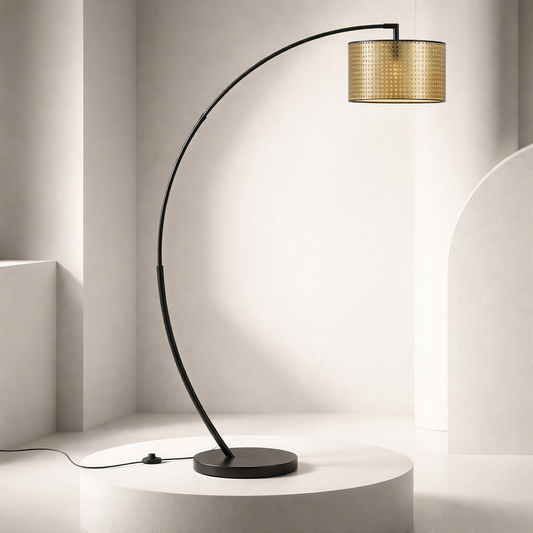 Lichtbogen Stehlampe mit Rattan-Optik – Eleganz trifft Funktionalität Lampe Das Zierwerk