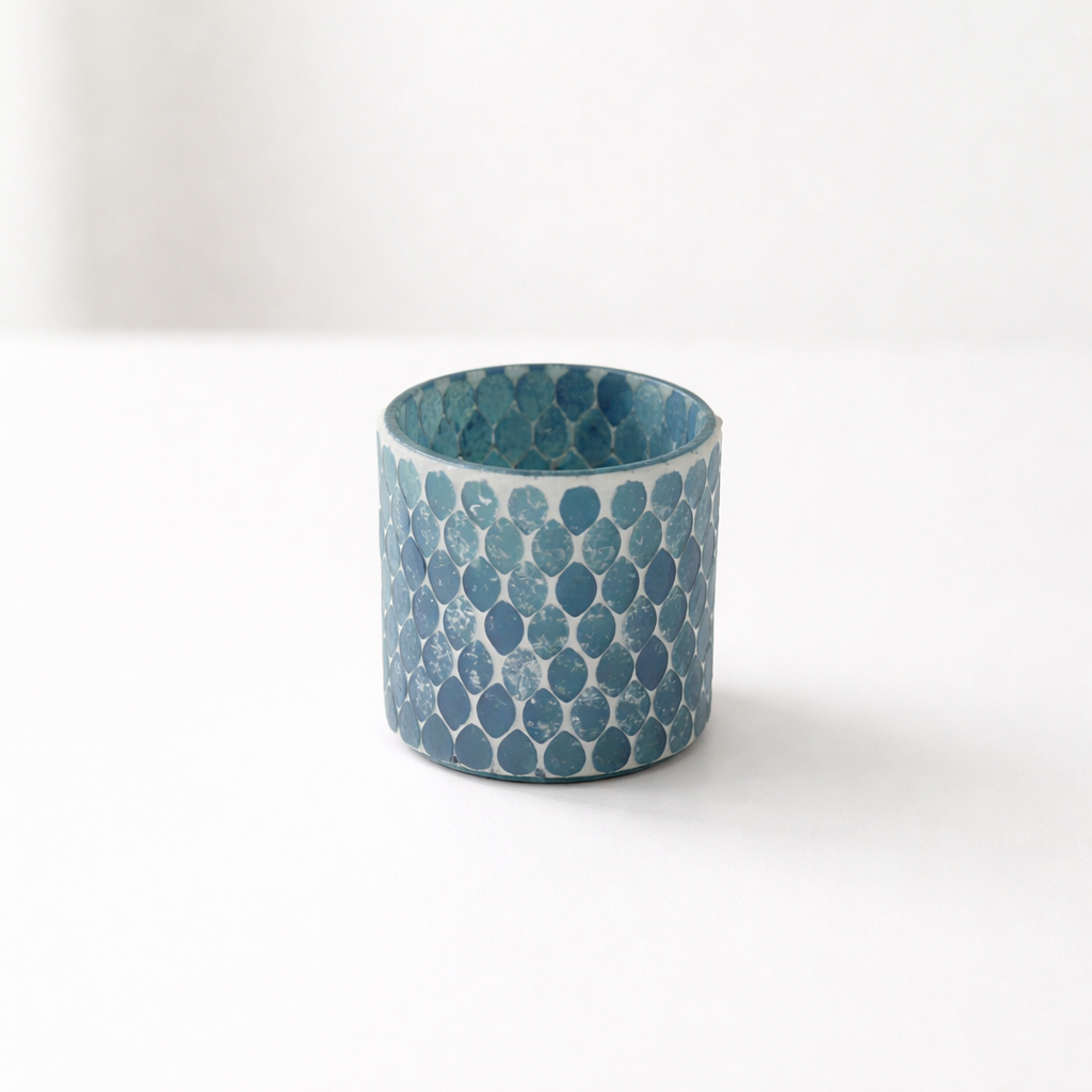 Windlicht aus Glas mit Mosaik – Blau, Ø 8 cm, Höhe 9 cm Windlicht Das Zierwerk