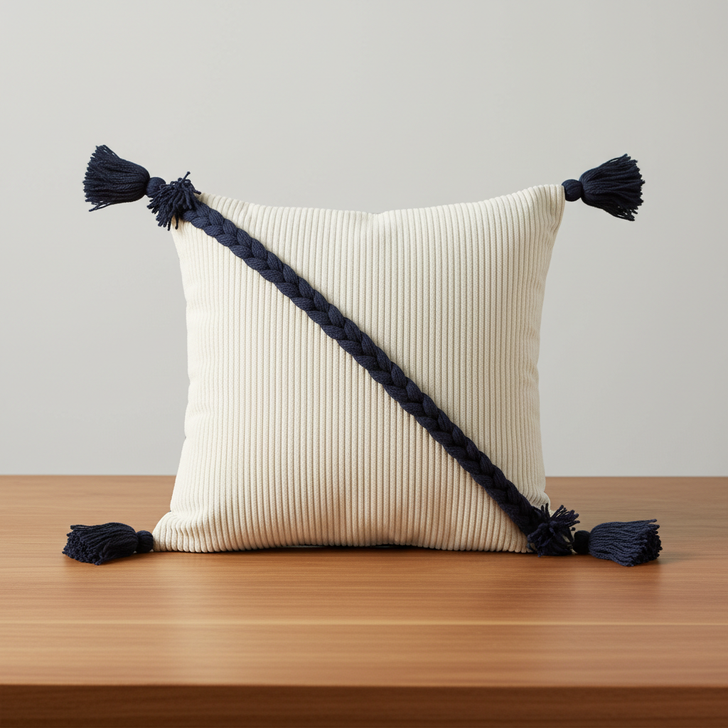 Dekokissenbezug Blau/Beige – 50x50 cm mit Quasten Kissen Das Zierwerk
