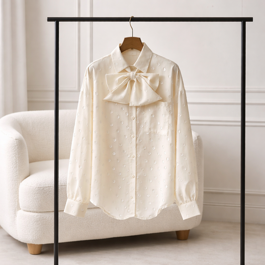 Elegante Voile-Bluse mit Schleife und strukturierten Punkten Bluse Das Zierwerk