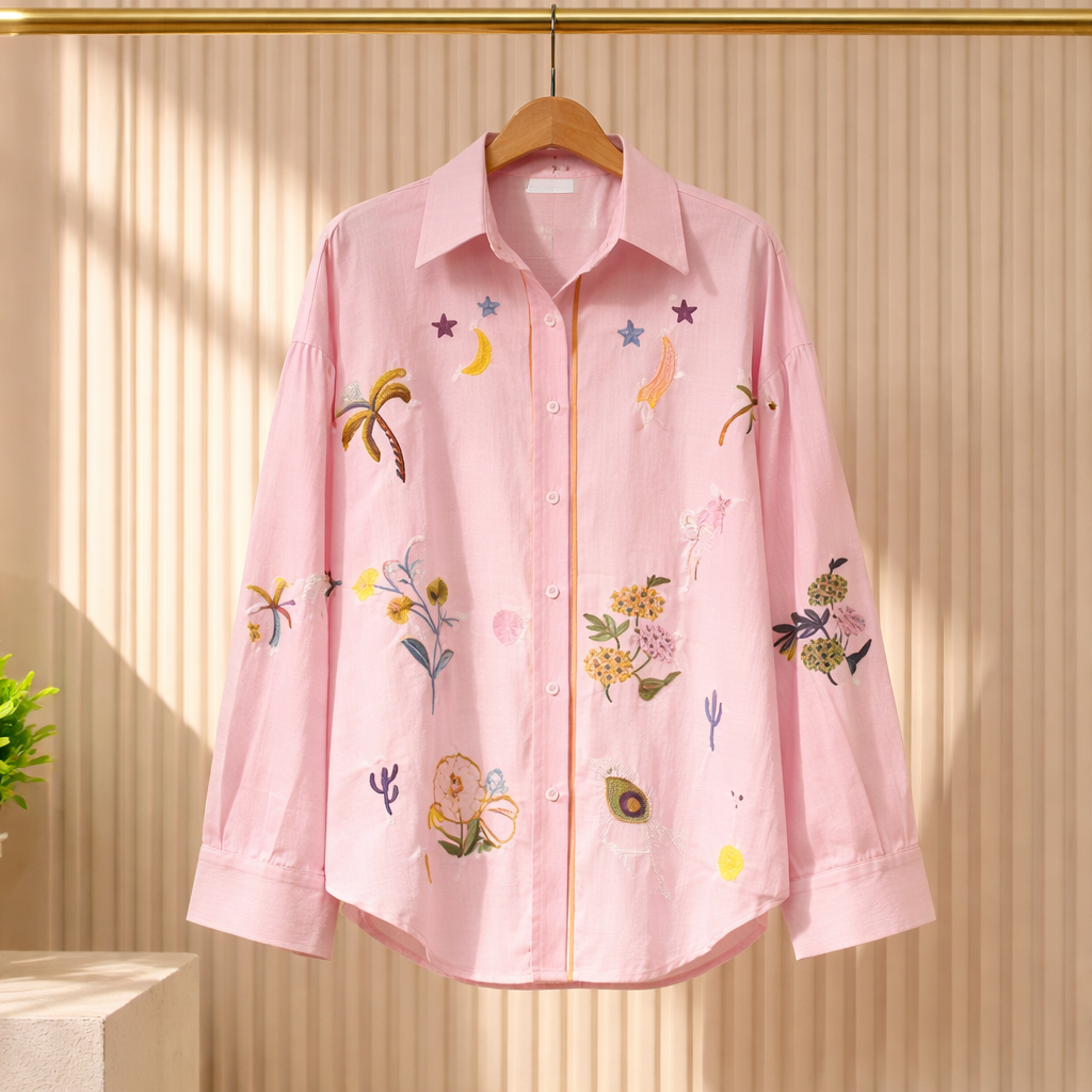 Oversize-Hemd mit Stickerei – dein Sommer in Rosa Bluse Das Zierwerk