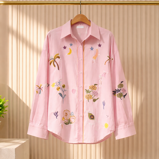 Oversize-Hemd mit Stickerei – dein Sommer in Rosa Bluse Das Zierwerk