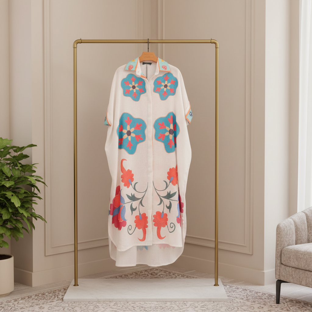 Maxikleid mit buntem Blumenmuster und kurzen Ärmeln Kleid Cecile Wang