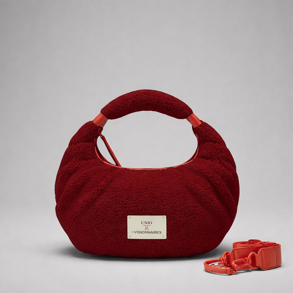 Design-Tasche „Unio x Les Visionnaires“ – Teddy-Optik Bordeaux Tasche Unio Les Visionnaires