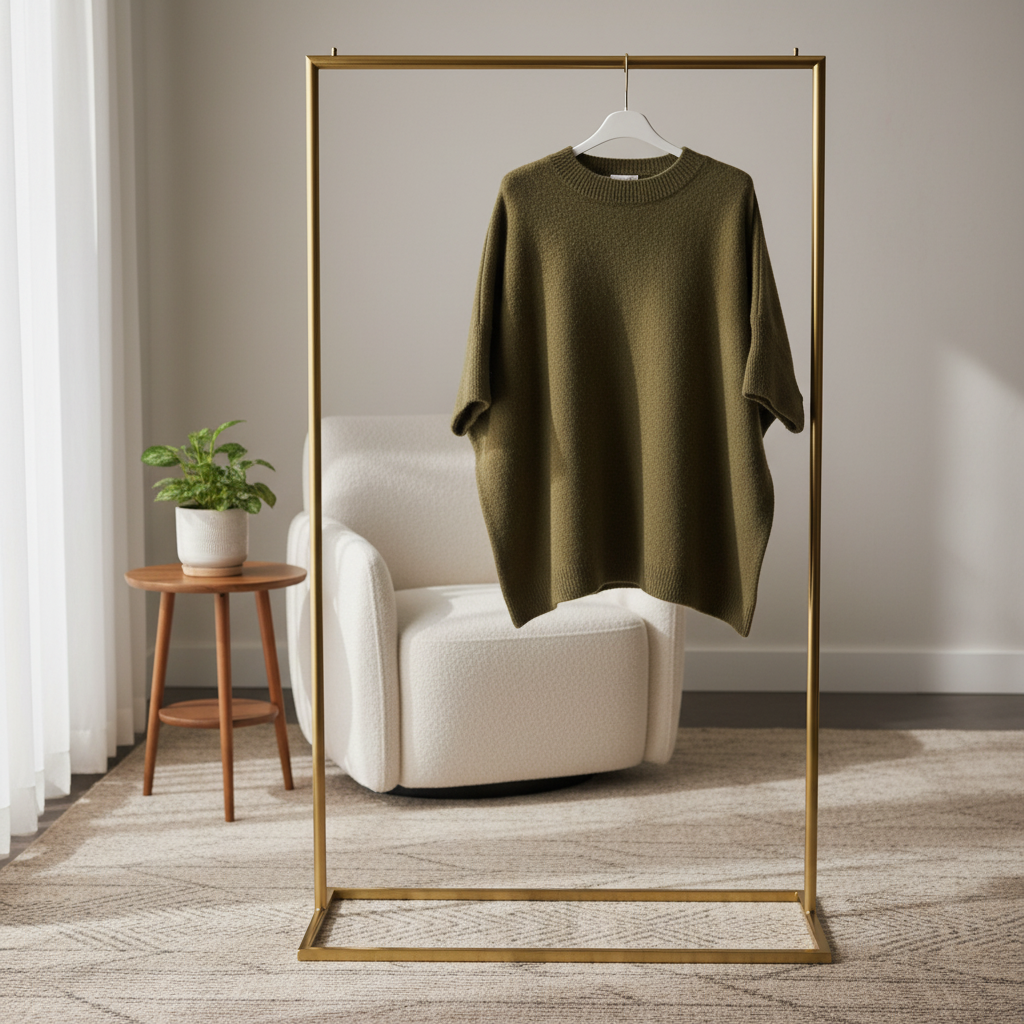 Oversize-Pullover mit kurzen Ärmeln aus flauschigem Strick – Khaki Pullover Cecile Wang