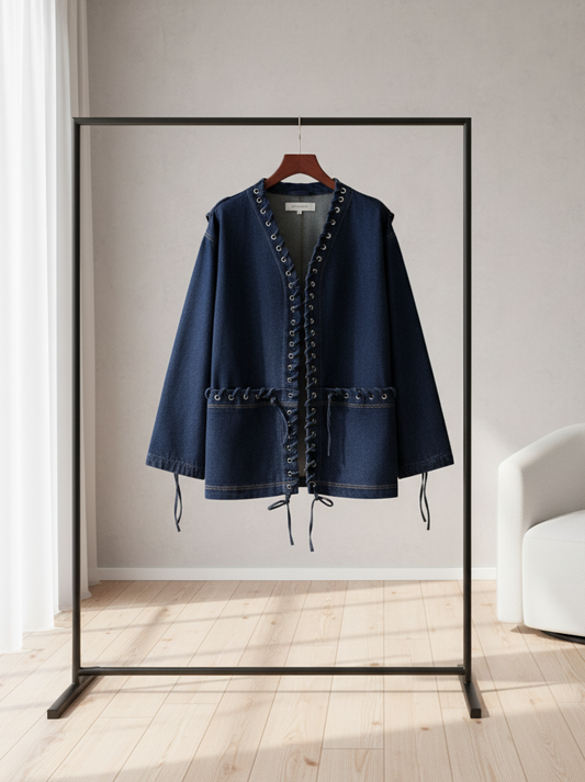 Denimjacke „Lace-Up“ in Dunkelblau Jacke Das Zierwerk