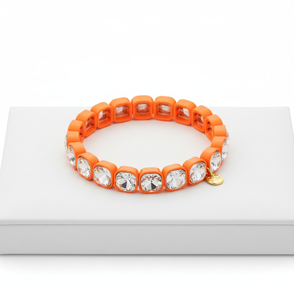 Trendiges Elastikarmband – Neonpink mit funkelnden Kristallen Armband Das Zierwerk