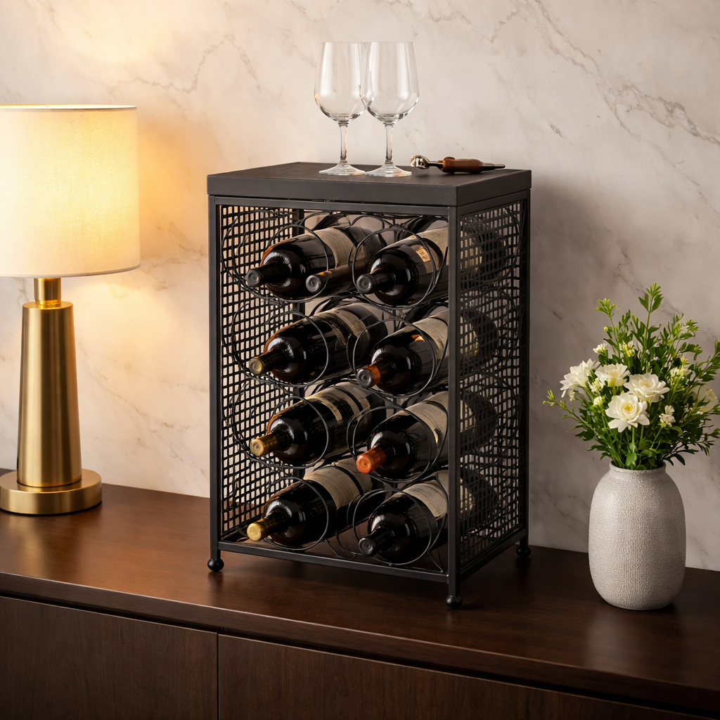 Schwarzes Weinregal aus Metall – Industriestil trifft Eleganz Weinregal Gilde