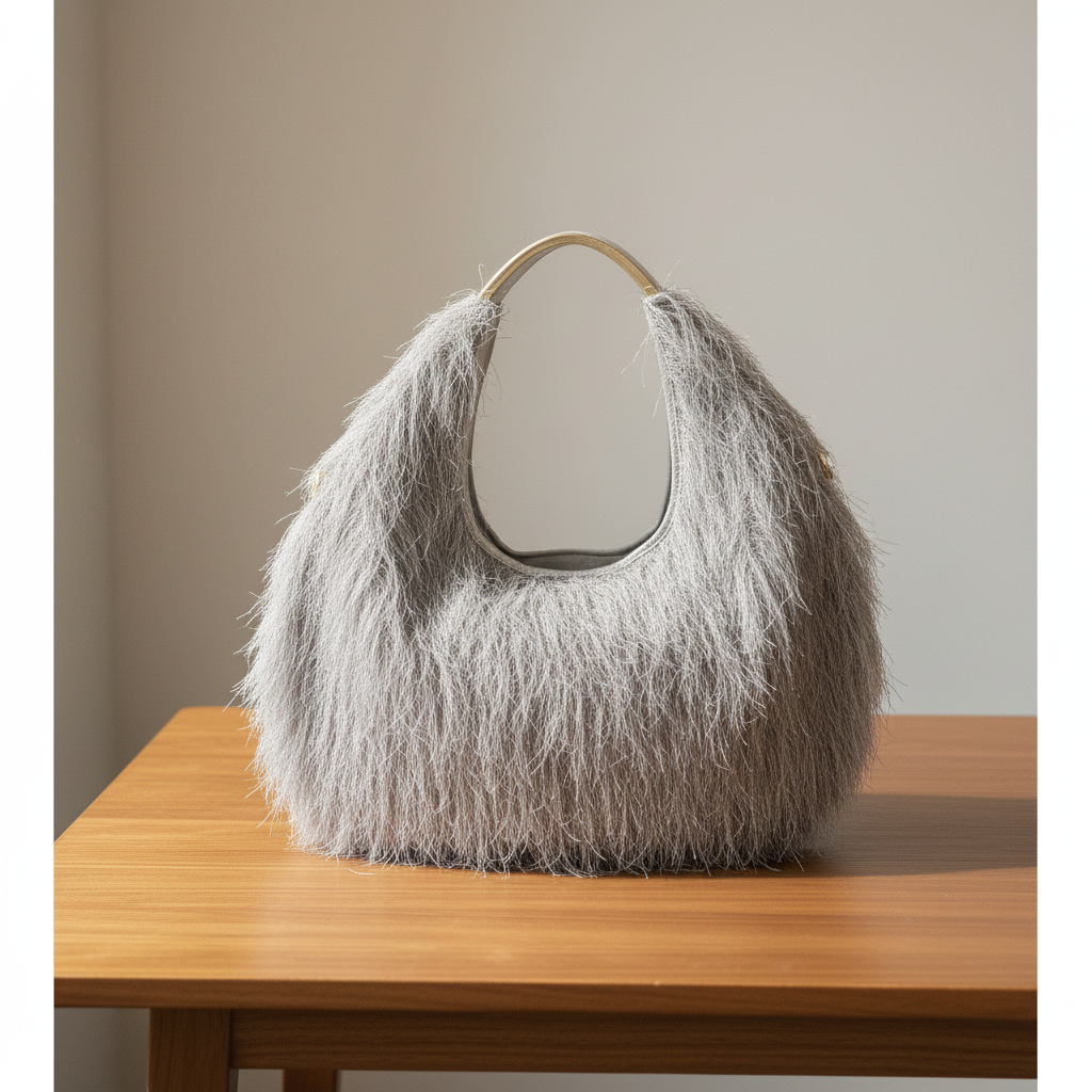 Flauschige Statement-Handtasche in Grau | Modernes Design Accessoire Tasche Das Zierwerk