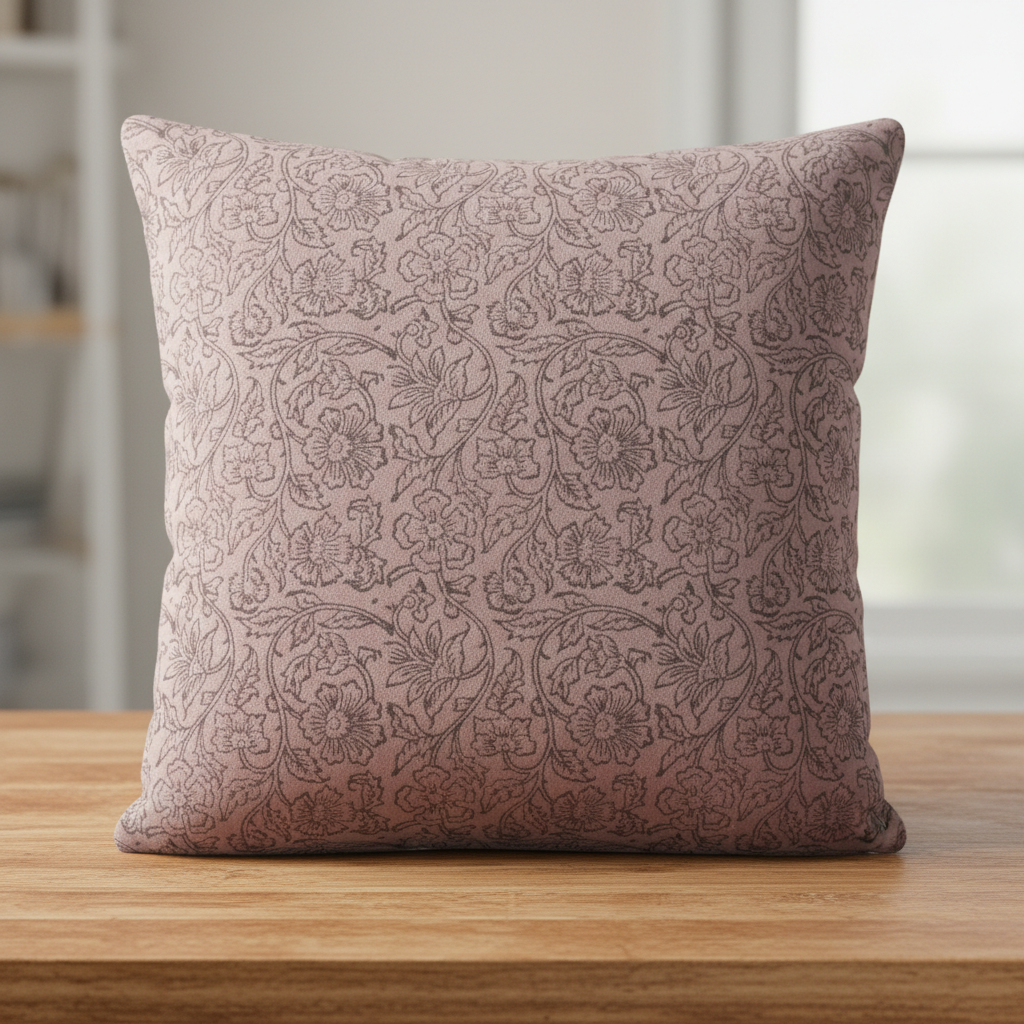 IB Laursen Kissenhülle „Peony“ 50x50 cm – Samt Kissenbezug Rosa mit Aufdruck Kissen Ib Laursen