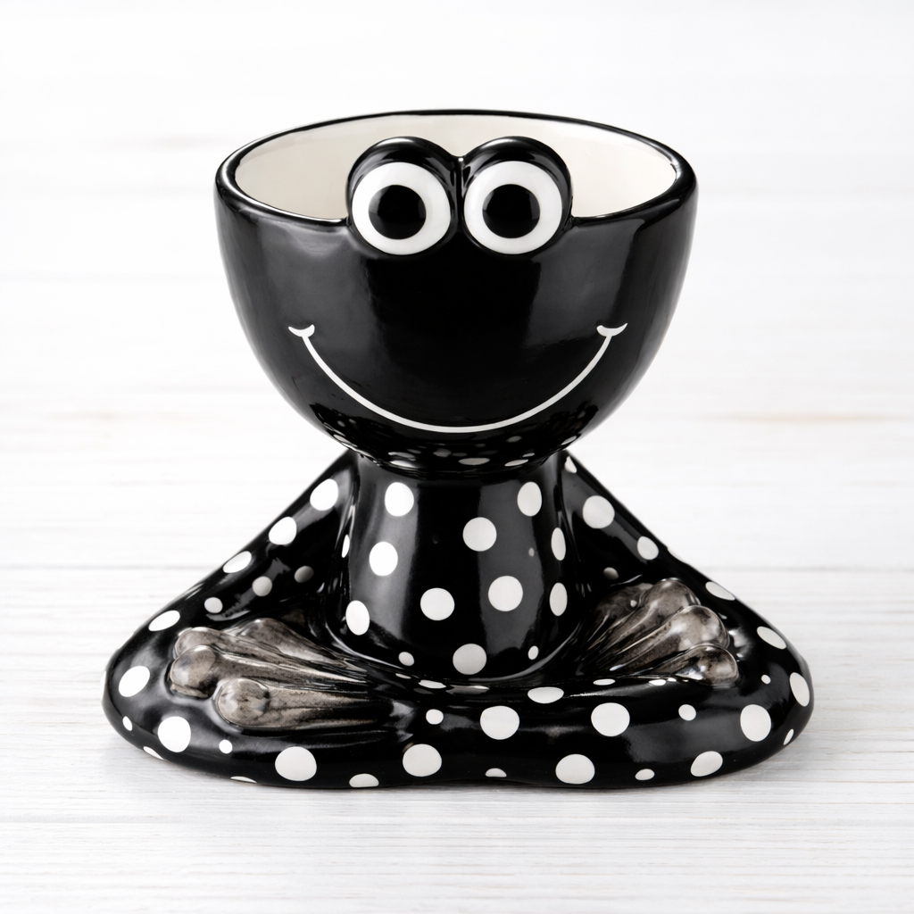 Übertopf „Findus“ – Lustiger Frosch aus Keramik in Schwarz mit Punkten Übertopf Das Zierwerk
