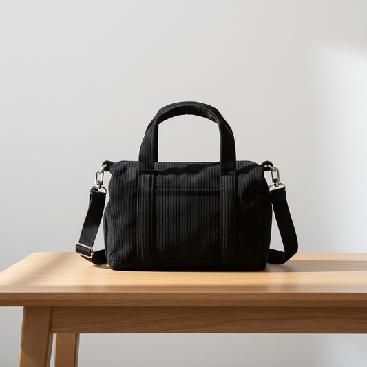 Cord-Handtasche Schwarz mit breitem Schultergurt – Weich, leicht & stylisch Tasche Das Zierwerk