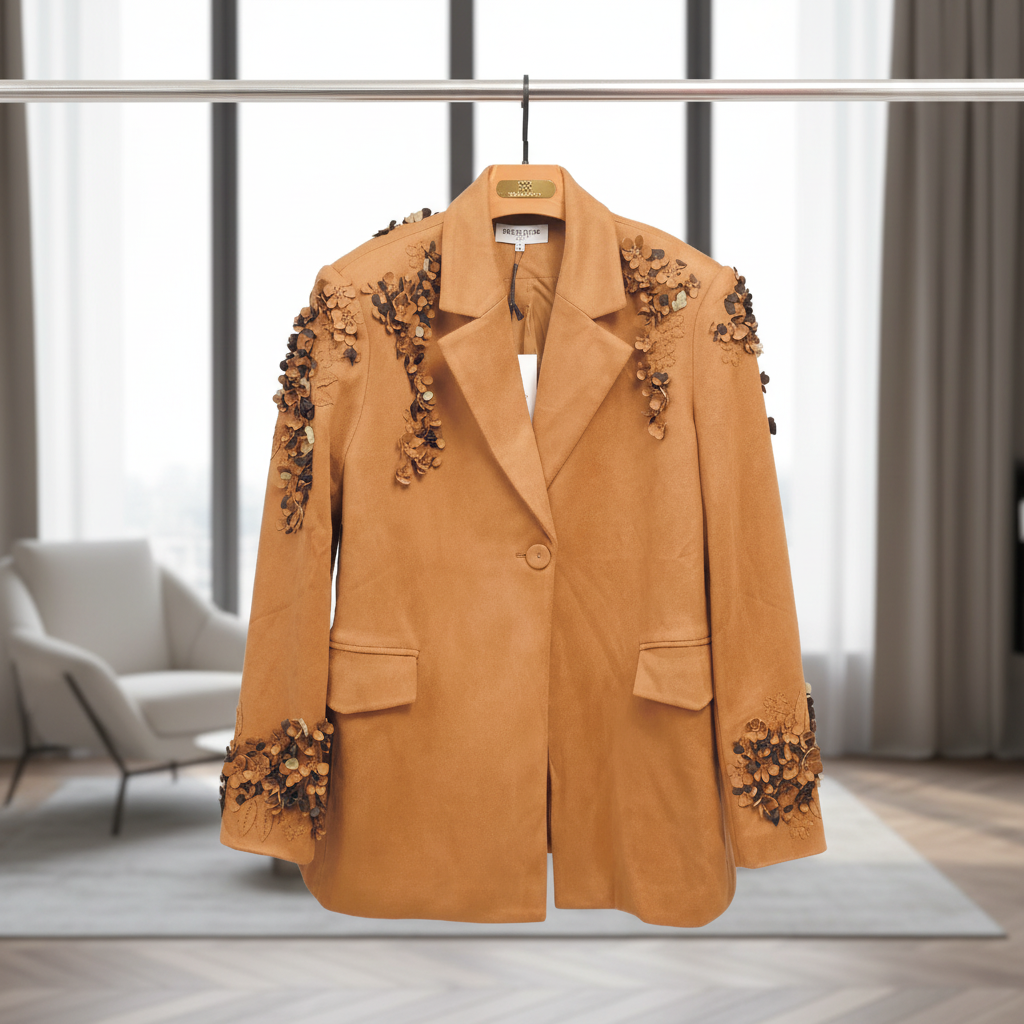 Wildlederjacke mit Blumenapplikationen – Eleganz trifft auf Couture-Details Jacke Cecile Wang