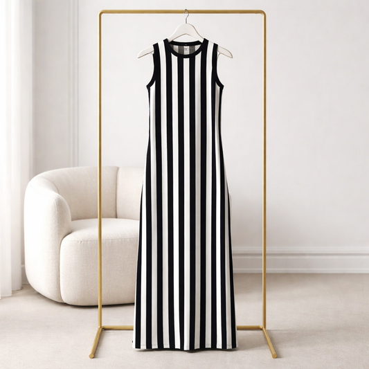 Gestreiftes Strick-Maxikleid aus 100% Viskose Kleid Das Zierwerk