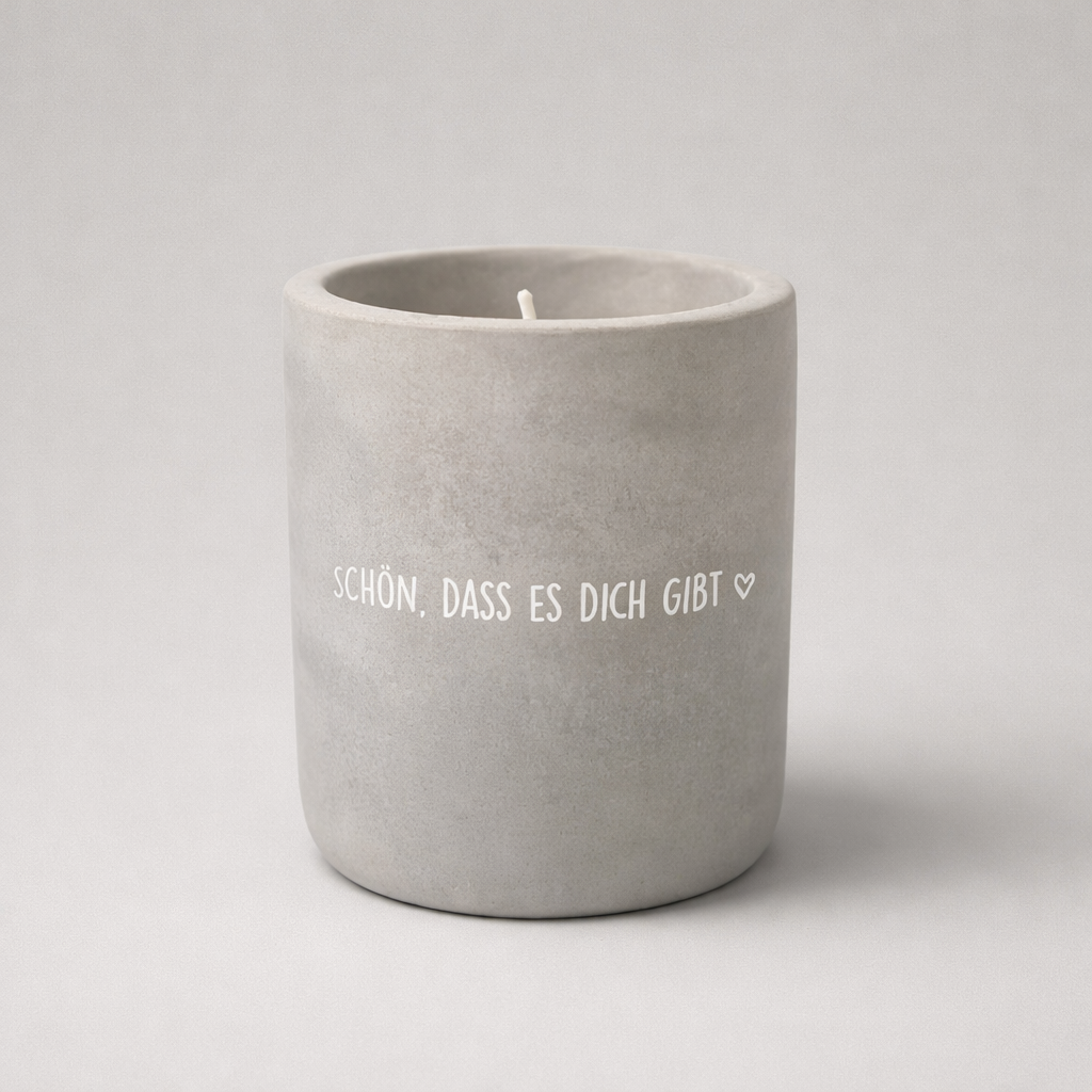 Beton-Kerze „Schön, dass es dich gibt“ grau – liebevolle Geschenkidee Kerze Das Zierwerk