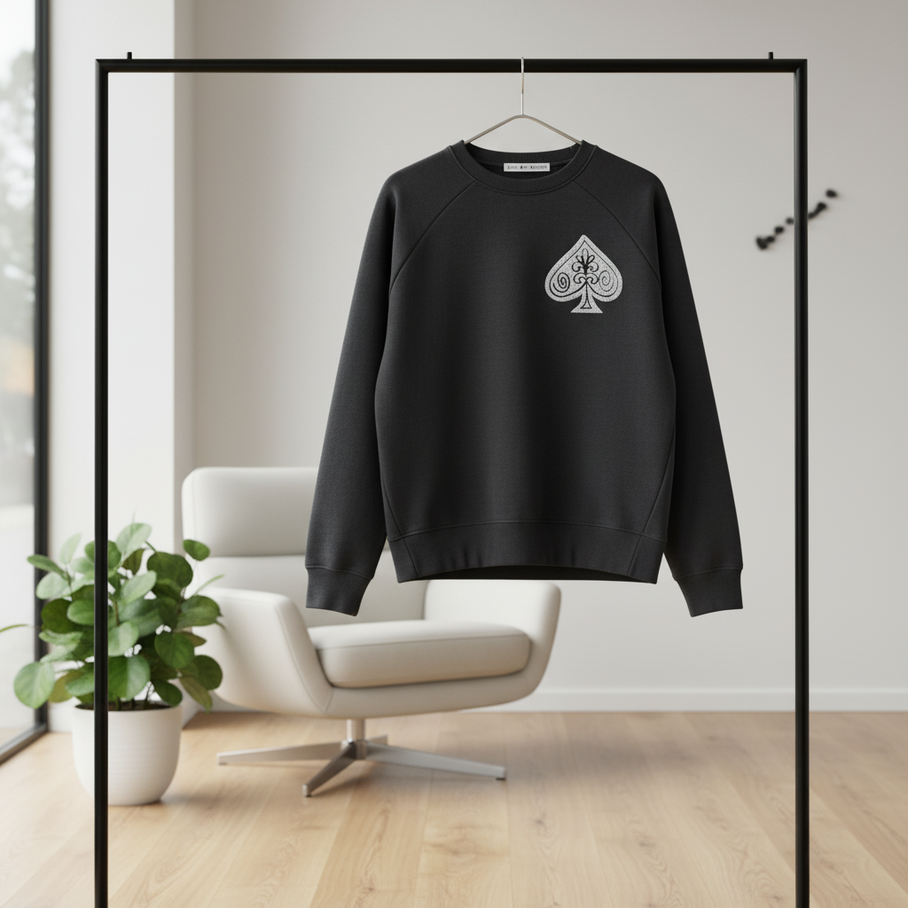 Flockprint Sweatshirt mit Pik-Zeichen – Love Joy Victory (Größe XS / S) Sweatshirt Love Joy Victory