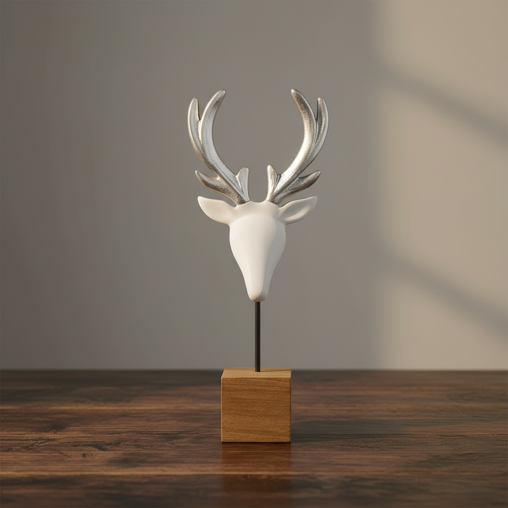Hirschkopf auf Holzsockel – Weiß, 42 cm Deko Das Zierwerk