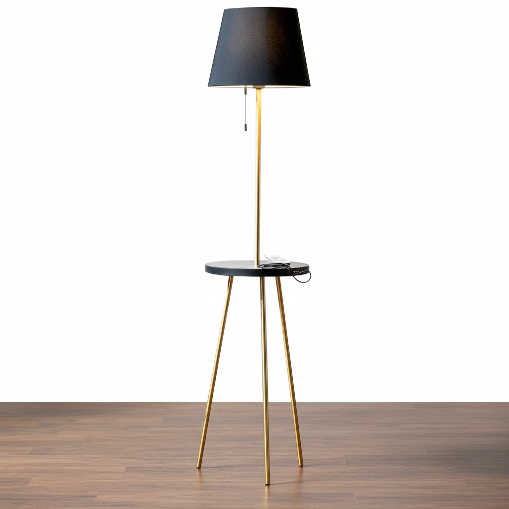 Metall Stehlampe + Tisch Tavolo – Schwarz/Gold Lampe Gilde