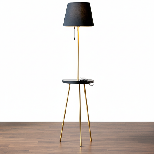 Metall Stehlampe + Tisch Tavolo – Schwarz/Gold Lampe Gilde