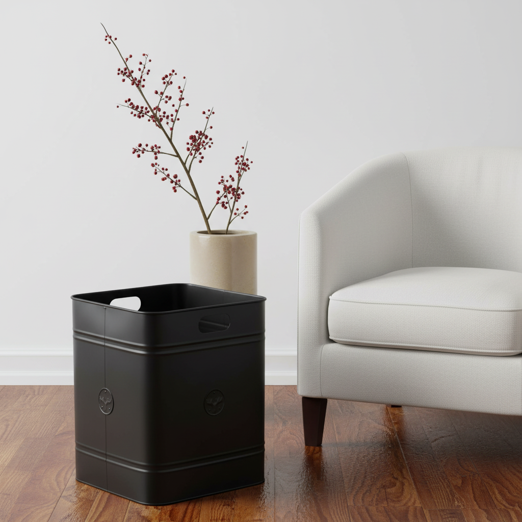 Metallkorb mit Elch-Prägung – Matt Schwarz, 34x34x57 cm Korb Colmore