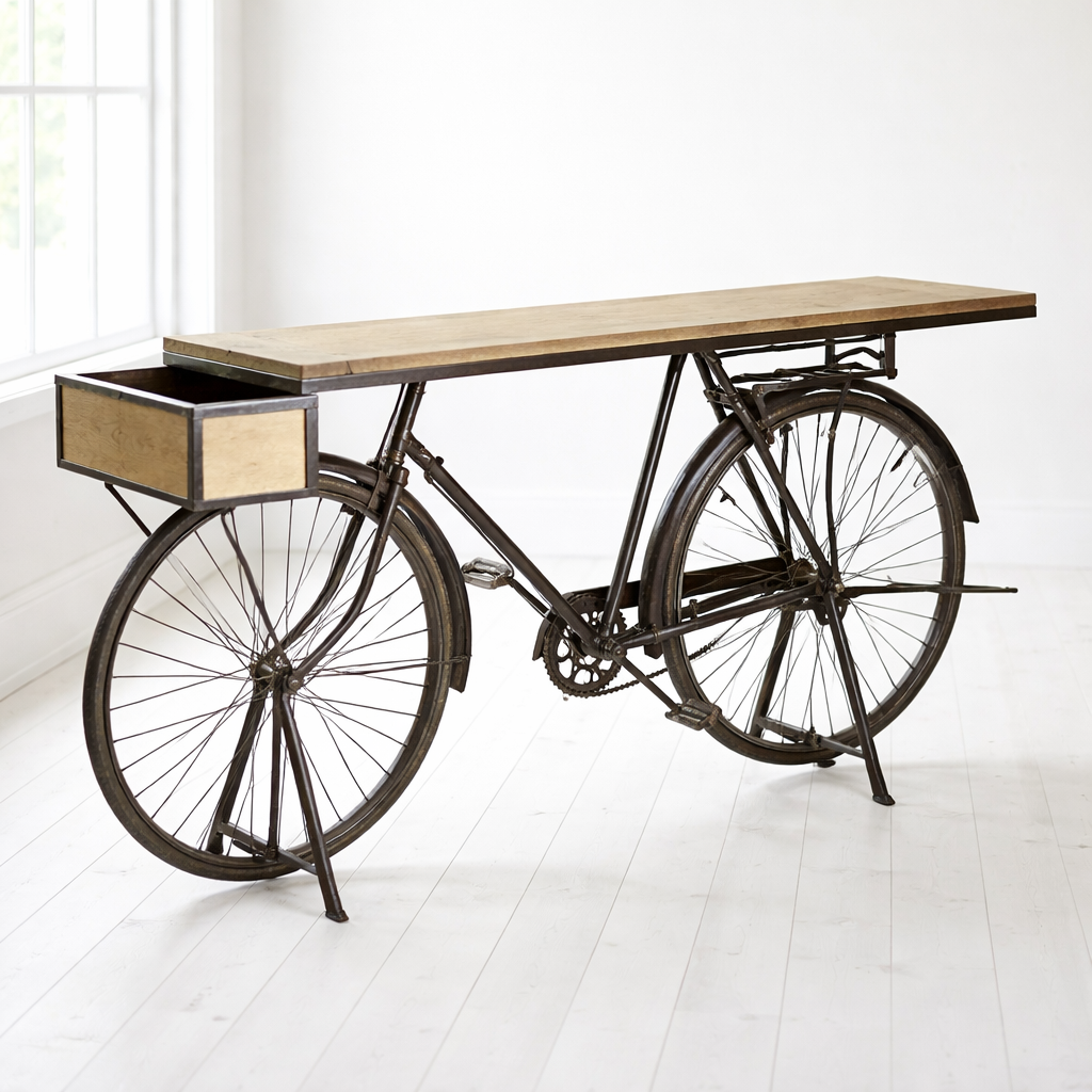 Fahrrad-Theke aus schwarzem Metall & Mangoholz – Industrial Design mit Charme Kleinmöbel Das Zierwerk