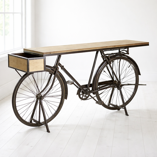 Fahrrad-Theke aus schwarzem Metall & Mangoholz – Industrial Design mit Charme Kleinmöbel Das Zierwerk
