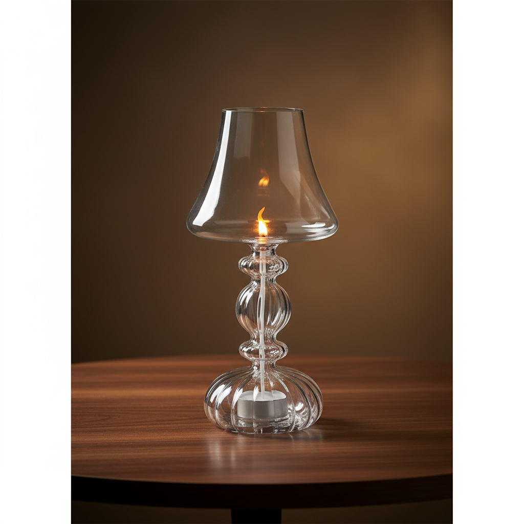 LED Lampe mit Flamme – klares Glas, 30 × 14 cm Lampe Das Zierwerk