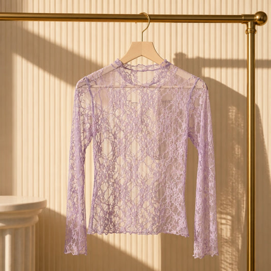 Spitzen-Shirt in Flieder – Transparente Spitze, Langarm | Musy Muse Shirt Musy Muse